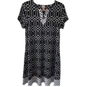 Chico’s Lace-Up Black White Geometric  Dress S